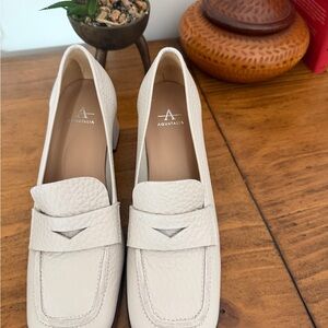 Aquatalia Poalo Ivory Pebbled Leather Penny Loafers